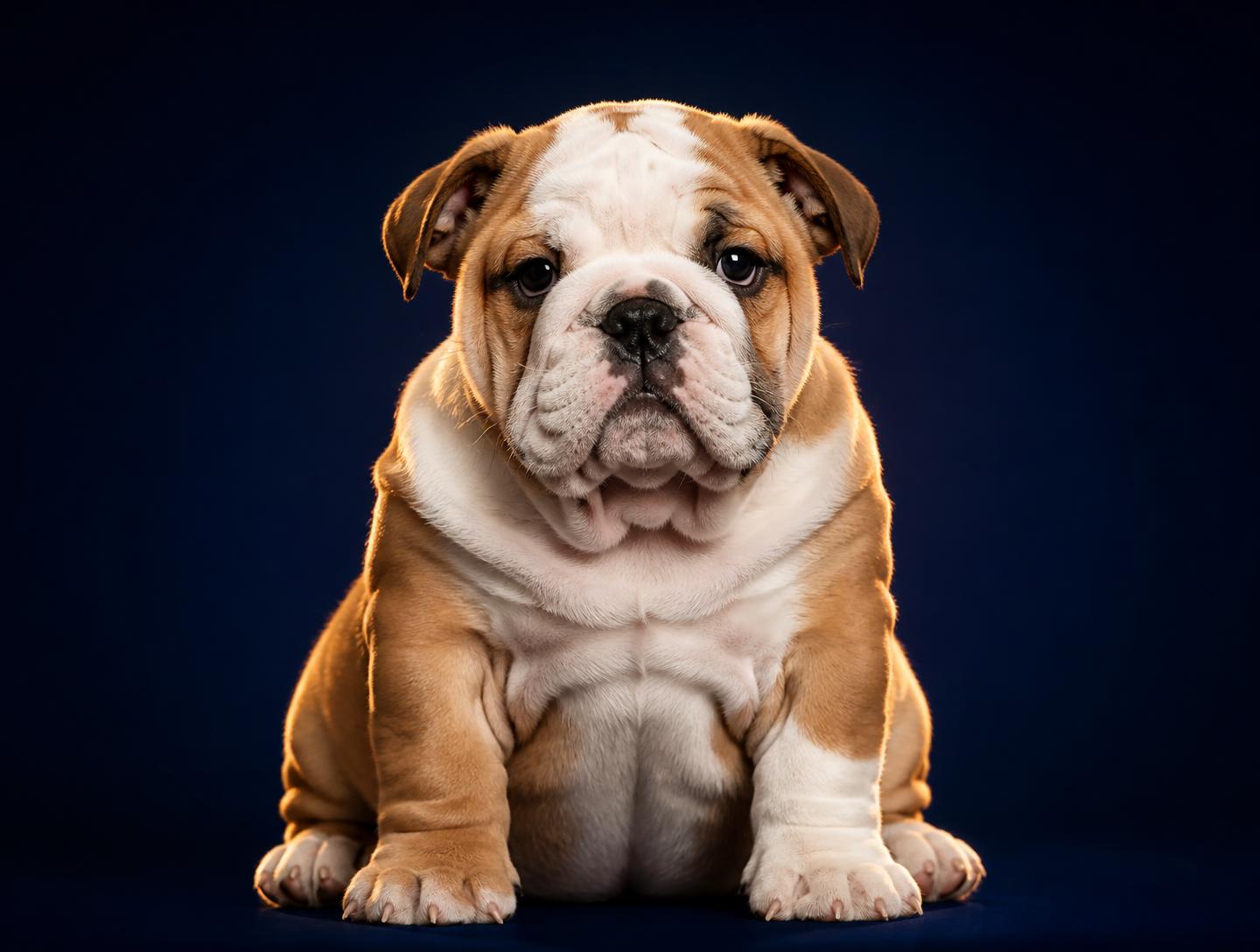 Cachorro de Bulldog Inglés fawn y blanco